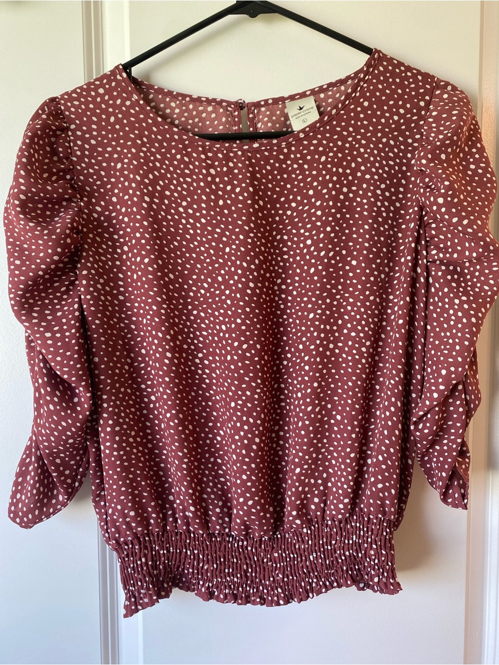 Paper Crane Maroon Polka Dot Smocked Blouse